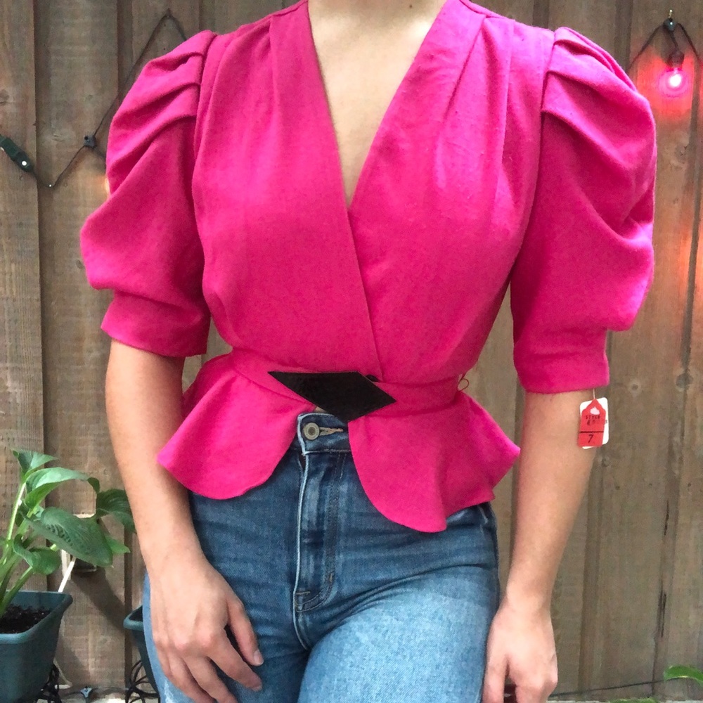 Vintage 80’s Pink Blazer Top with Puff Sleeves
